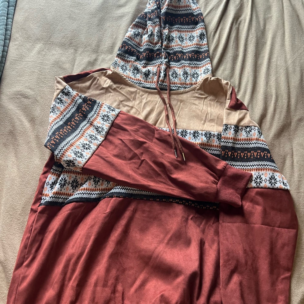 Rust Red and Patterned Hoodie